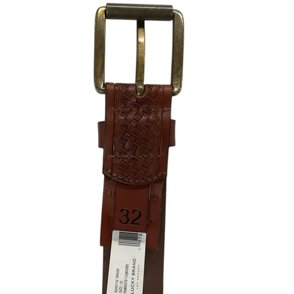 Lucky Brand Men's Size 32 Brown Genuine Leather Lacing Detail Laser Cut Belt NWT